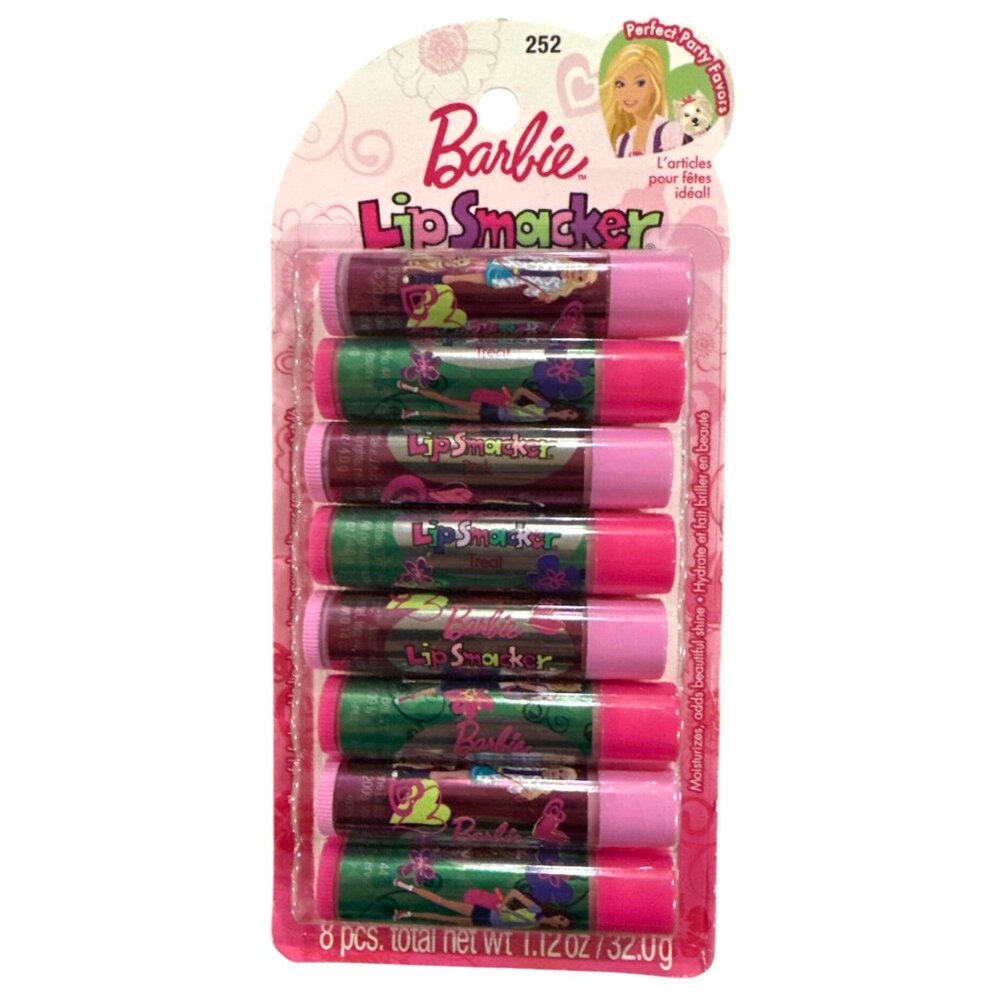 Vintge BONNE BELL Lip Smacker BARBIE #252 8pc Bubble Font PINK & TREAT Balms '09